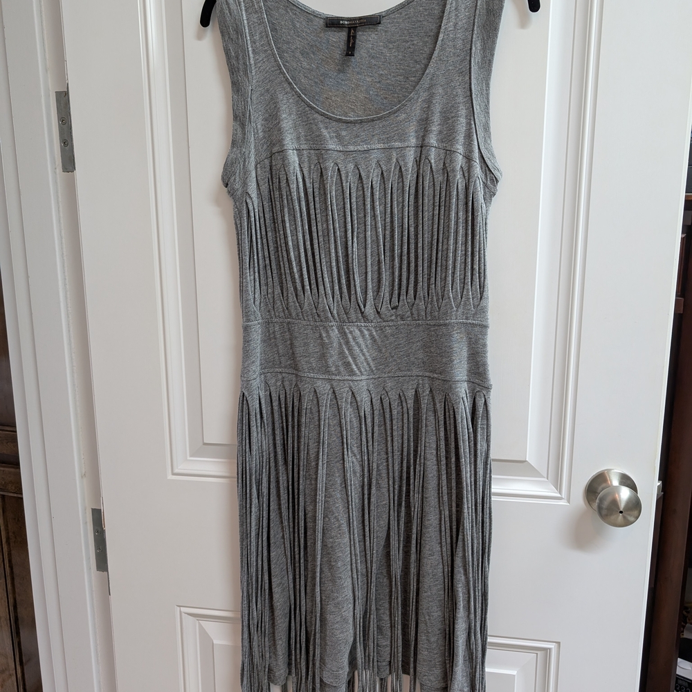 Gray Sleeveless Fringe Dress